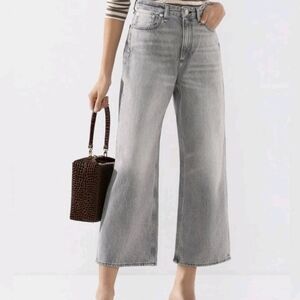 rag & bone Washed Light Gray High-Rise Wide-Leg Jeans